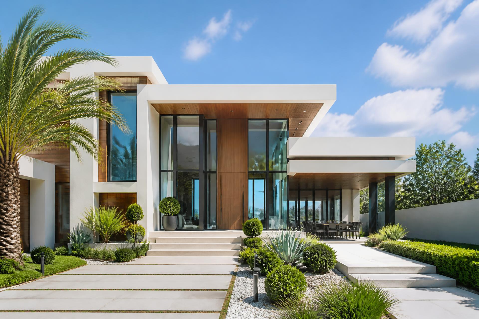 Modern luxury home at golden hour
